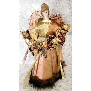 Vintage Angel Tree‎ Topper Figurine 15” Christmas Copper Gold 80s Victorian